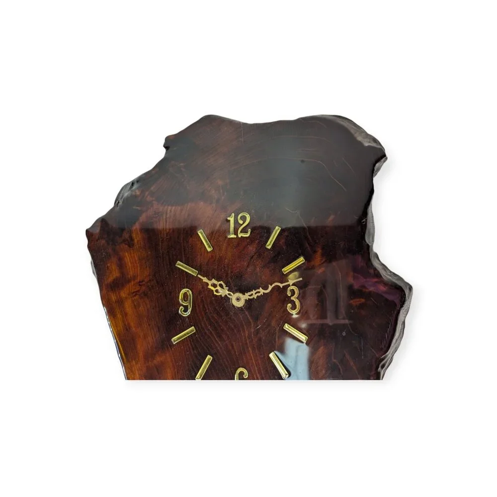 Vintage 1987 Lacquered Natural Wood Slab Wall Clock Battery Operated
